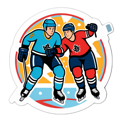 Nálepka pro oslavu sportovního ducha s ledním hokejem a krasobruslením, stylizováno v retro designu