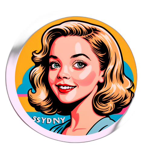 Vintage-tyylinen tarra Sydney Sweeneyistä