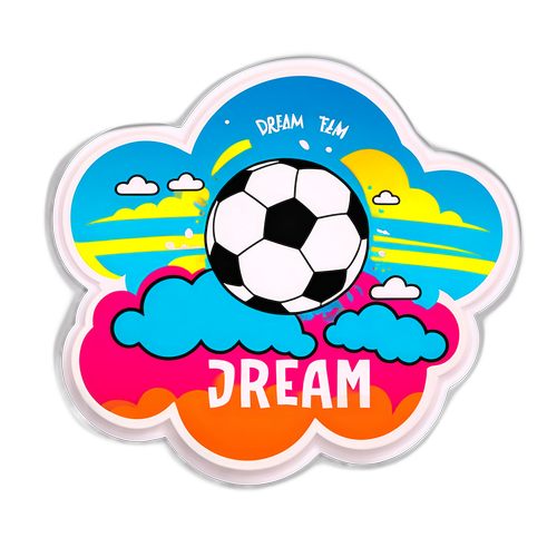 Наклейка з виглядом футбольного м'яча на фоні пухнастих хмар