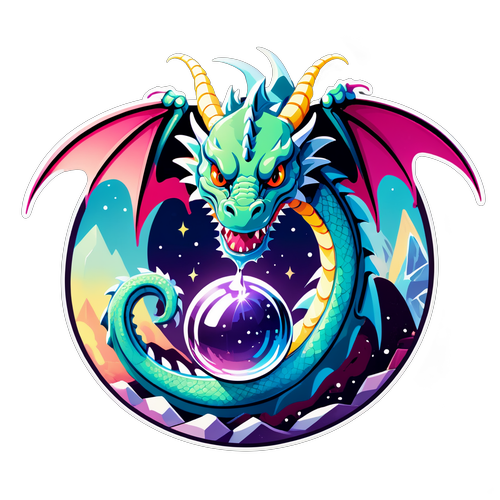 Mystical Dragon Encircling a Crystal Ball Sticker