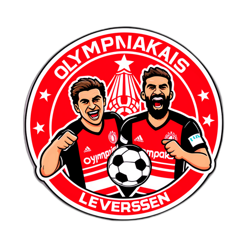 Stylizovaná nálepka Olympiakos a Leverkusen