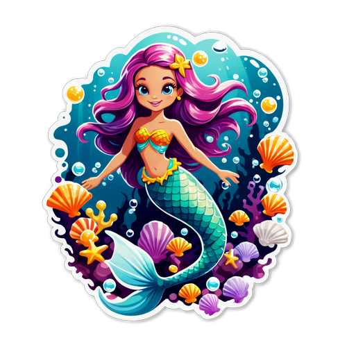 Magical Mermaid with Underwater Treasures Sticker