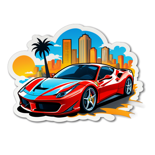 Sticker cu o mașină Ferrari accelerând