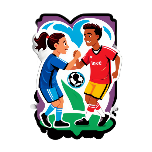 Артистичне зображення закоханих у футболі з гумористичними елементами змагання