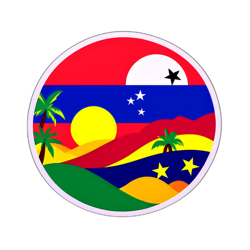 Sticker med Venezuela's natur och flagga i solnedgång