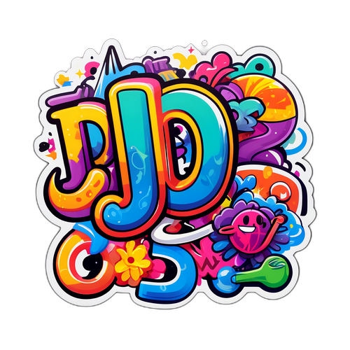 Wesoła naklejka z literami 'JD' w stylu graffiti