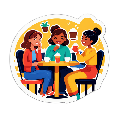 カフェで友達と話すかわいいキャラクター