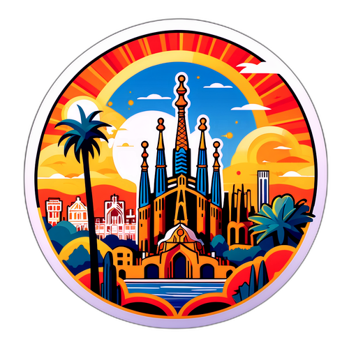 Samolepka s ikonickými budovami Barcelony