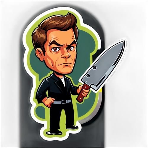 Un autocollant de Dexter avec un couteau et un tableau noir