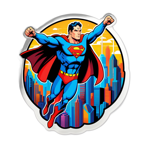 Futuristisk klistremerke av Superman som svever over en neonlysby