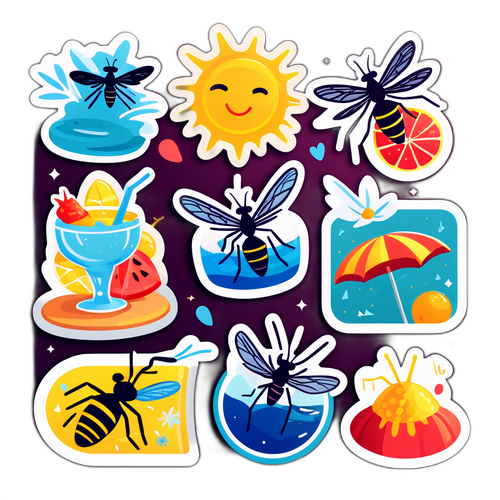 Стікери для соціальних мереж: комарі з повідомленнями про літні вечірки