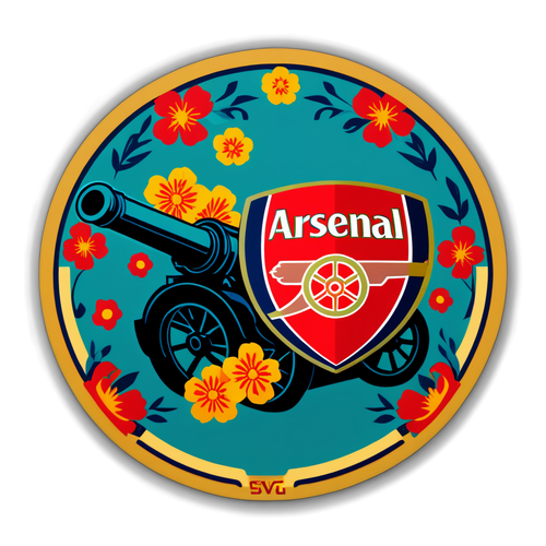 Arsenals ikoniska kanonlogo med blommönster