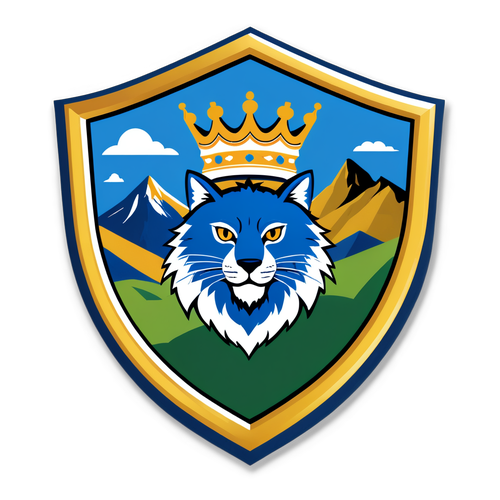 Escudo de Leicester con fondo montañoso y frase 'Strength King'