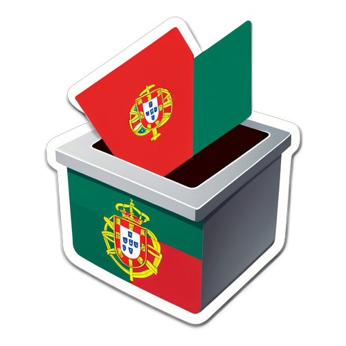 Kleurrijke sticker met de Portugese vlag en een stembureau voor de 'Verkiezingen Portugal'