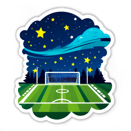 Diseño de sticker de un campo de fútbol bajo un cielo estrellado