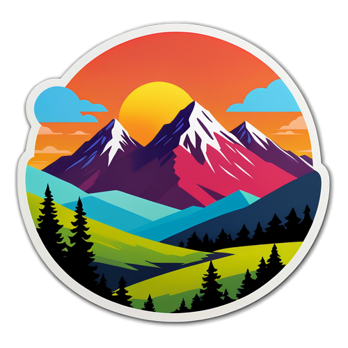 Picturesque Mountain Sunset Sticker