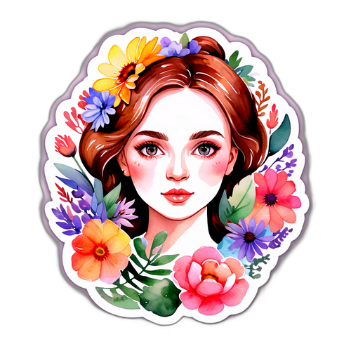 Наклейка с портретом Аглаи Тарасовой в акварельном стиле