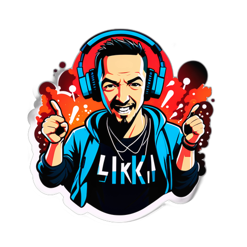 Postava s obrovskými sluchátky tančící na koncertě Linkin Park