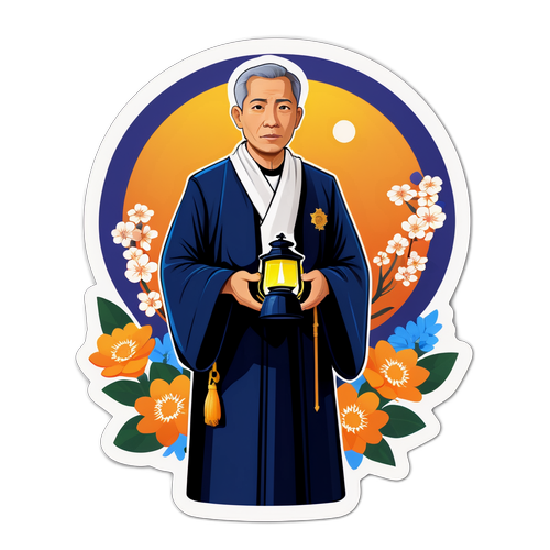 สติกเกอร์ที่แสดงถึงอดีตผู้ช่วยผู้บัญชาการตำรวจในชุดพระภิกษุ