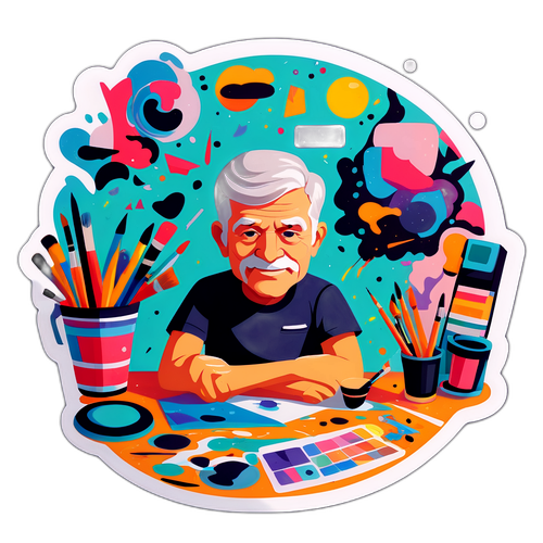 Sticker van Charles Vanhoutte in zijn studio