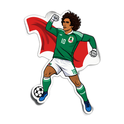 Desenho inspirado em Ochoa defendendo um gol