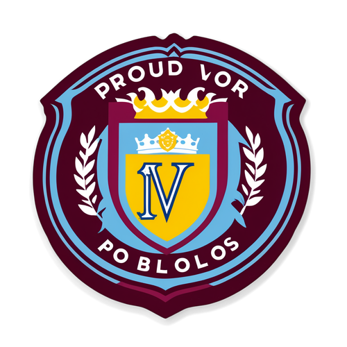 Diseño minimalista del escudo de Aston Villa con un colorido vibrante y el texto 'Orgullosos de Nuestros Colores'