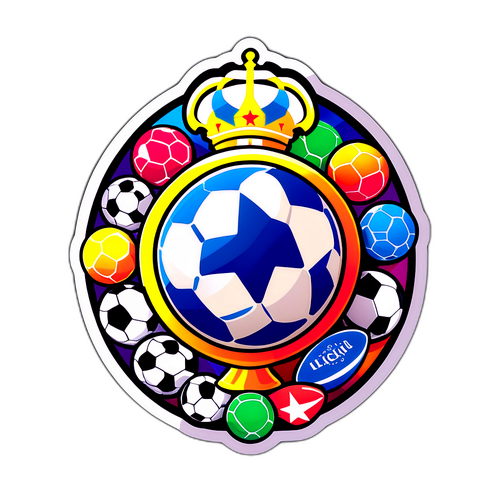 Яскравий логотип Ліги Чемпіонів з футбольними м'ячами