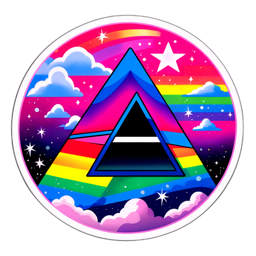 Adesivo psichedelico con il prisma e l'arcobaleno di Pink Floyd