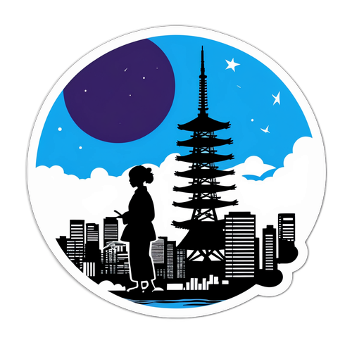 タマヨ・マルカワのシルエットと東京の風景