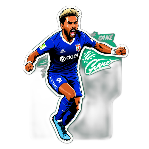 Sticker cu Miguel Gane în mijlocul unui meci intens