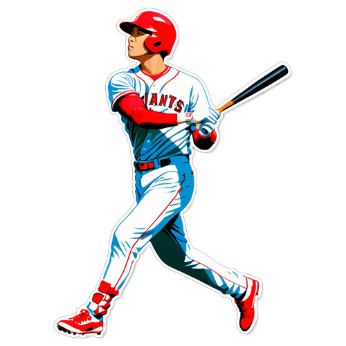 ポップアートスタイルの大谷翔平がバッティングしている瞬間
