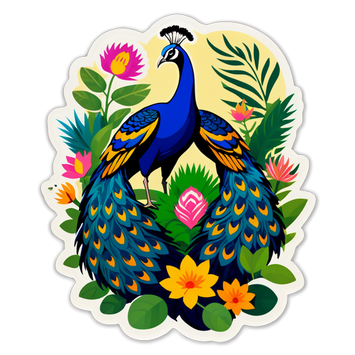 Sticker de la Zoo Brașov cu păun și plante