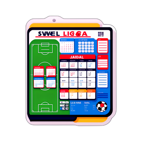 Ilustrasi Lapangan Sepak Bola dengan Kalender Digital 'Jadwal Liga Inggris'