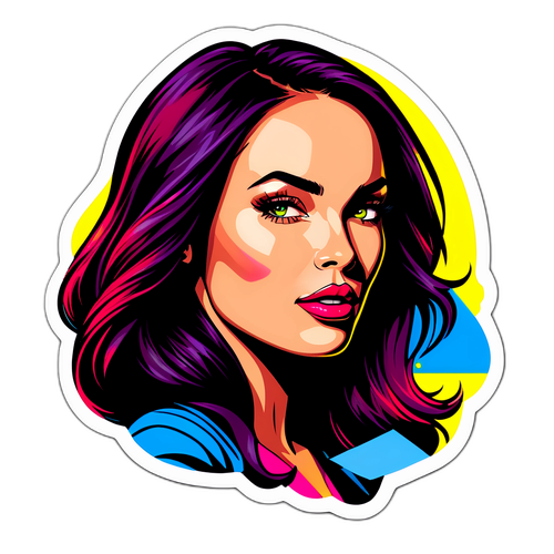Sticker mit dem ikonischen Gesicht von Megan Fox im Pop-Art-Stil