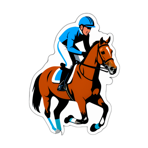 Aufkleber mit einem Pferd und einem Jockey