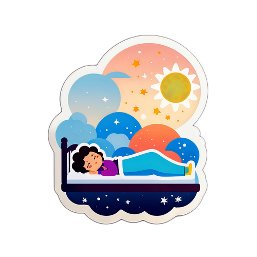 การออกแบบสติกเกอร์ที่มีคนตื่นนอนในพื้นหลังน่ารัก
