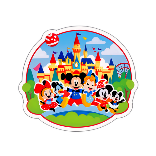 ディズニーランドをテーマにしたかわいいキャラクターのステッカー
