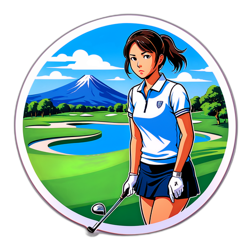 優花の集中した表情と美しいゴルフコース