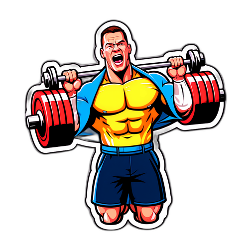 Autocollant humoristique de John Cena soulevant un gros poids