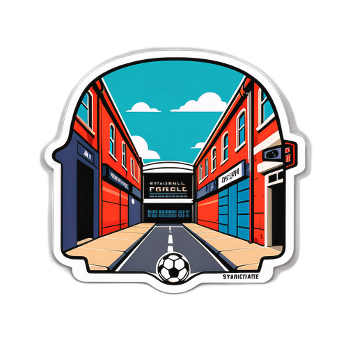 Ilustrace úzké ulice v Newcastle vedoucí ke stadionu