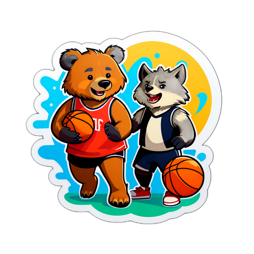 מדבקת דוב וזאב משחקים כדורסל