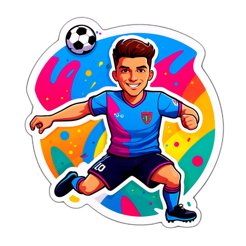 Autocolant cu Alex Dobrescu în poziție de fotbal jucăuș