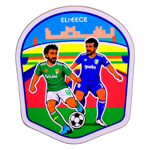 סצנה מצוירת של כדורגל עם שחקני גטאפה ואלצ'ה