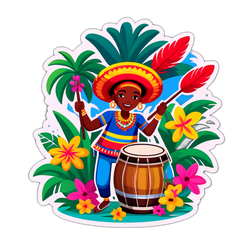 Autocollant vibrant avec des éléments culturels de la Martinique