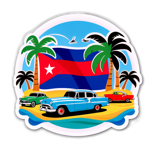 Fargerik klistremerke med Cuba-flagg og tropiske elementer
