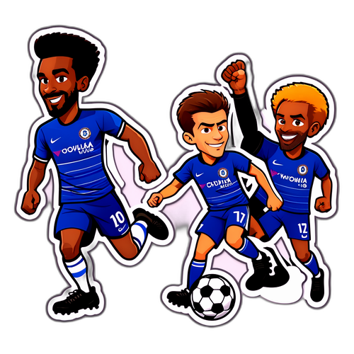 สติ๊กเกอร์การแข่งขันเชลซี vs วูลฟ์แฮมป์ตัน featuring การ์ตูนของนักเตะ