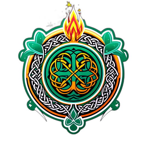 Emblema ya Celtic iliyoangaziwa na milio ya fataki