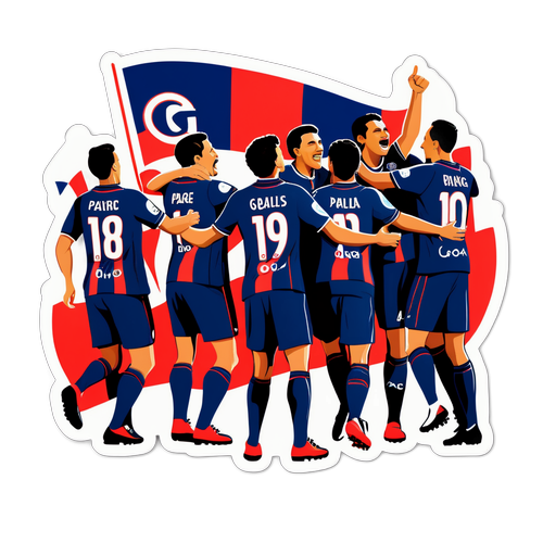 Hình ảnh cầu thủ ăn mừng bàn thắng với cờ PSG phấp phới