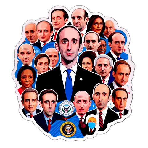 Une collection de visages représentant Stephen Miller