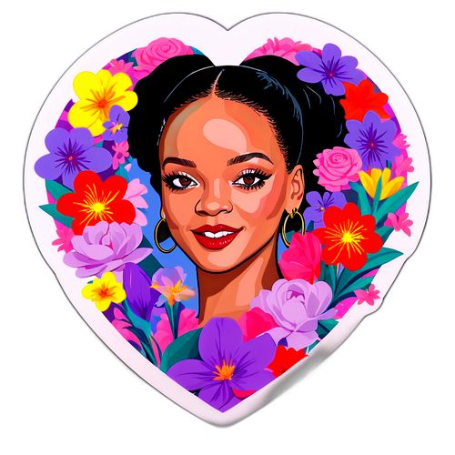 Rihanna im Herzrahmen mit blühenden Blumen
